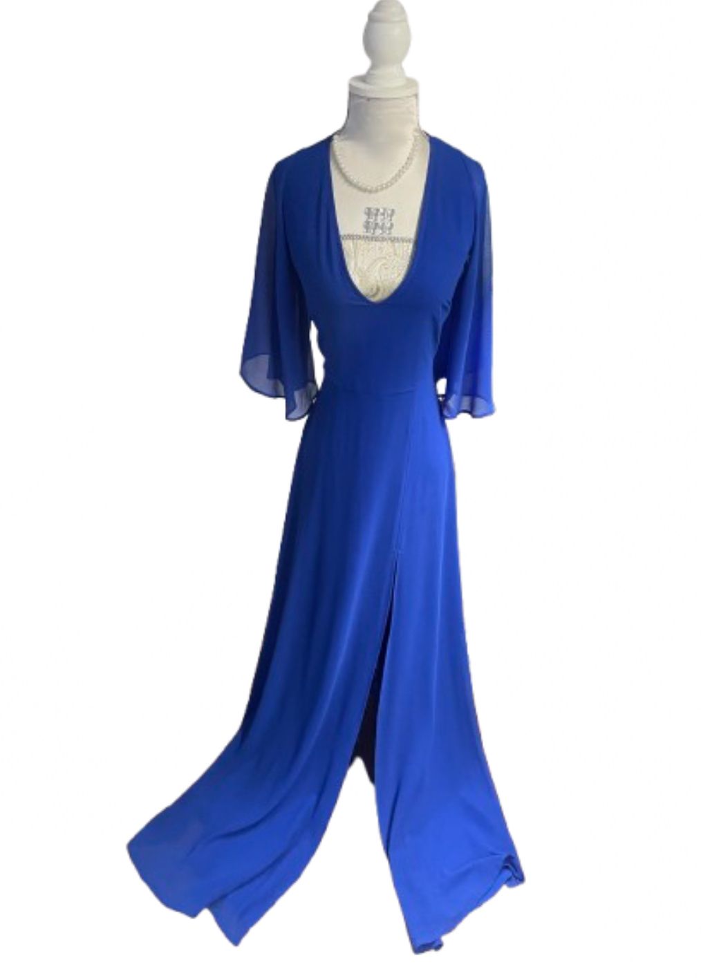 ASOS Design Satin Ruffle Cape Sleeve Maxi Dress with Open Back Detail and High Split — photo 2 of 3