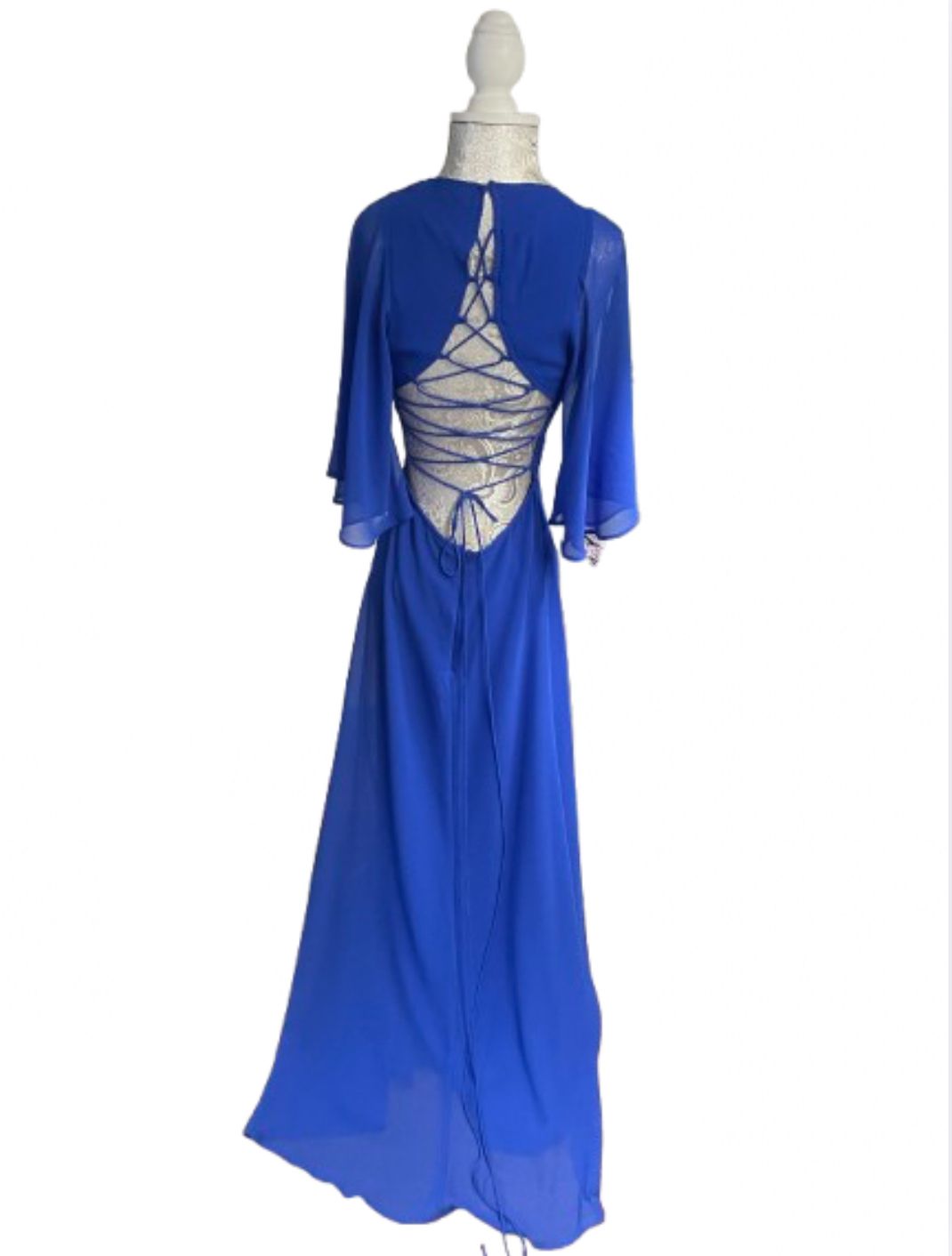ASOS Design Satin Ruffle Cape Sleeve Maxi Dress with Open Back Detail and High Split — photo 3 of 3