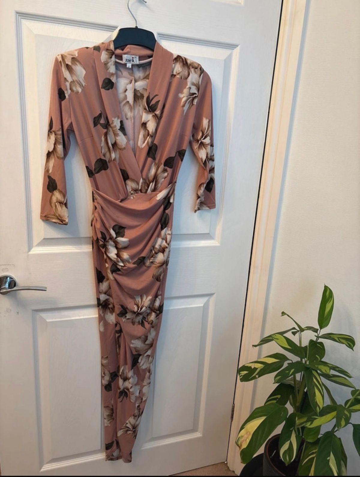 John Zack Dusty Pink Flowery Wrap Dress  — photo 1 of 4