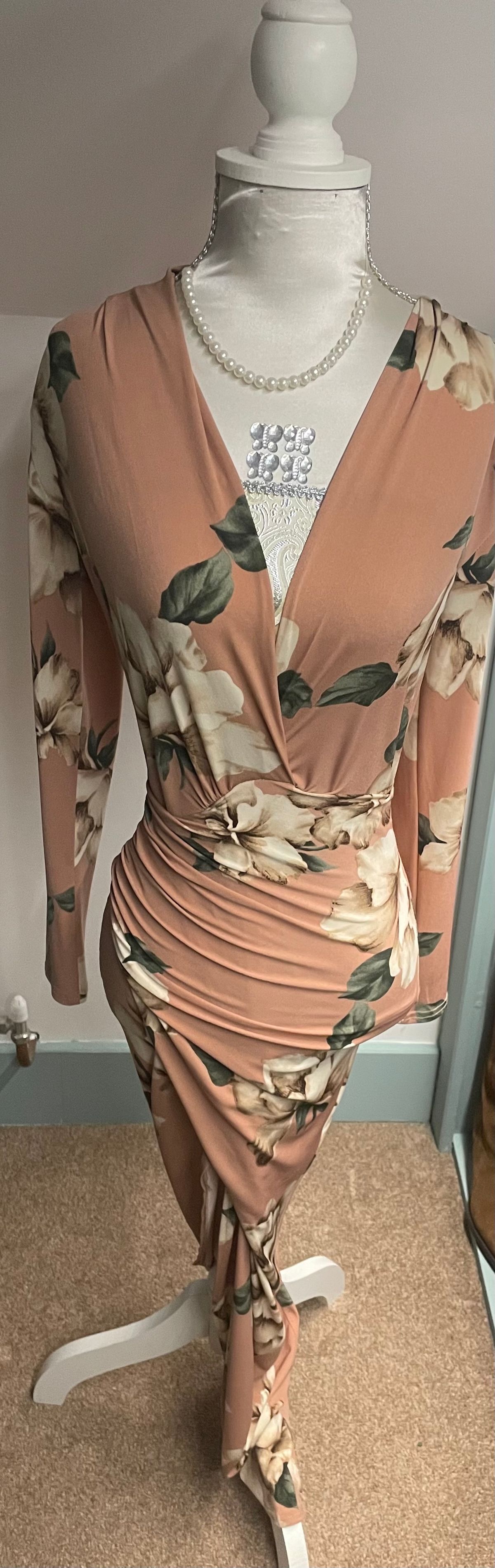 John Zack Dusty Pink Flowery Wrap Dress  — photo 3 of 4