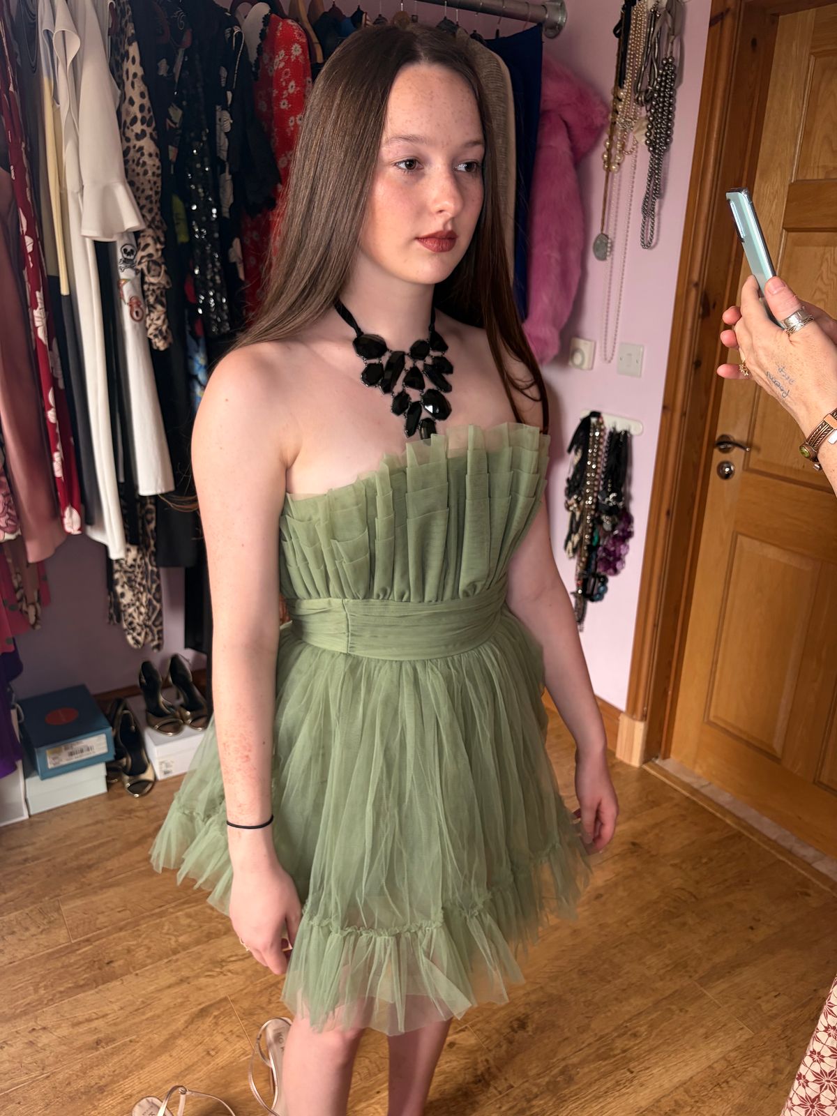 Lace & Beads Bandeau Structured Tulle Mini Dress — photo 3 of 11