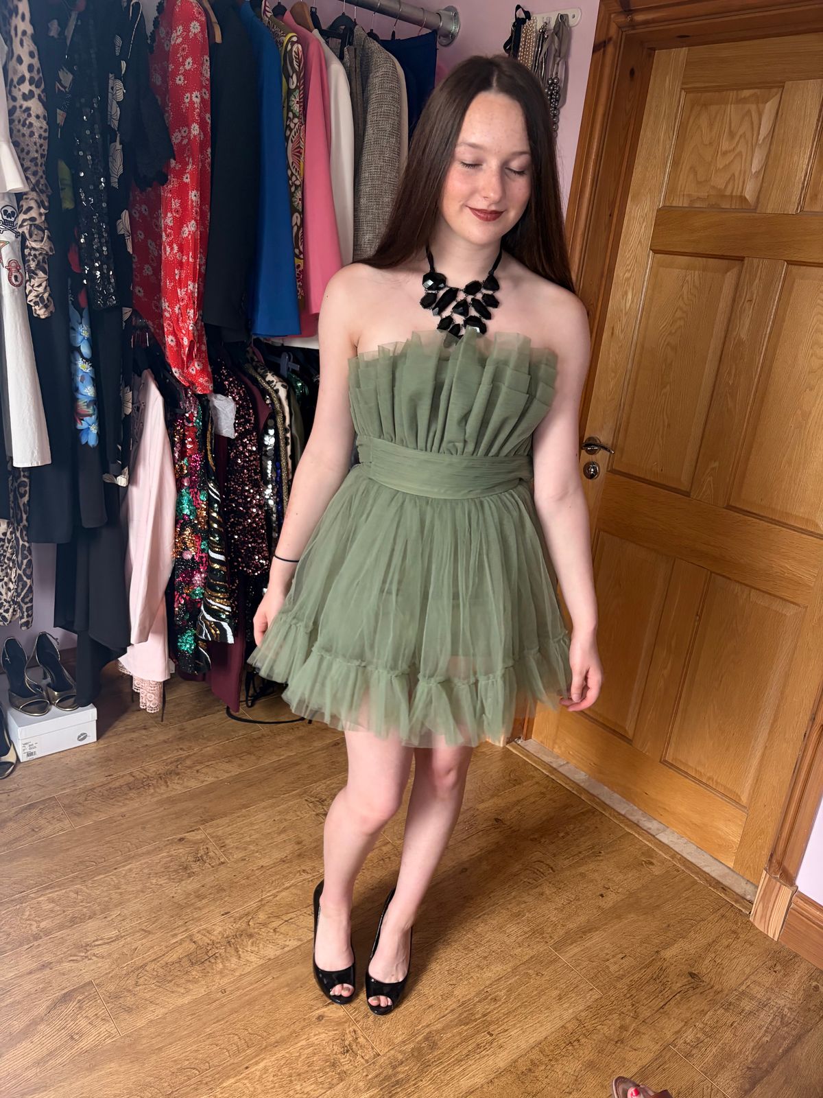 Lace & Beads Bandeau Structured Tulle Mini Dress — photo 4 of 11