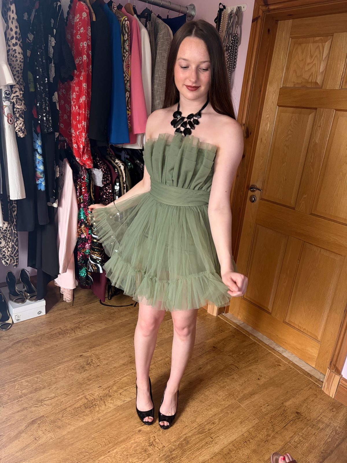 Lace & Beads Bandeau Structured Tulle Mini Dress — photo 5 of 11