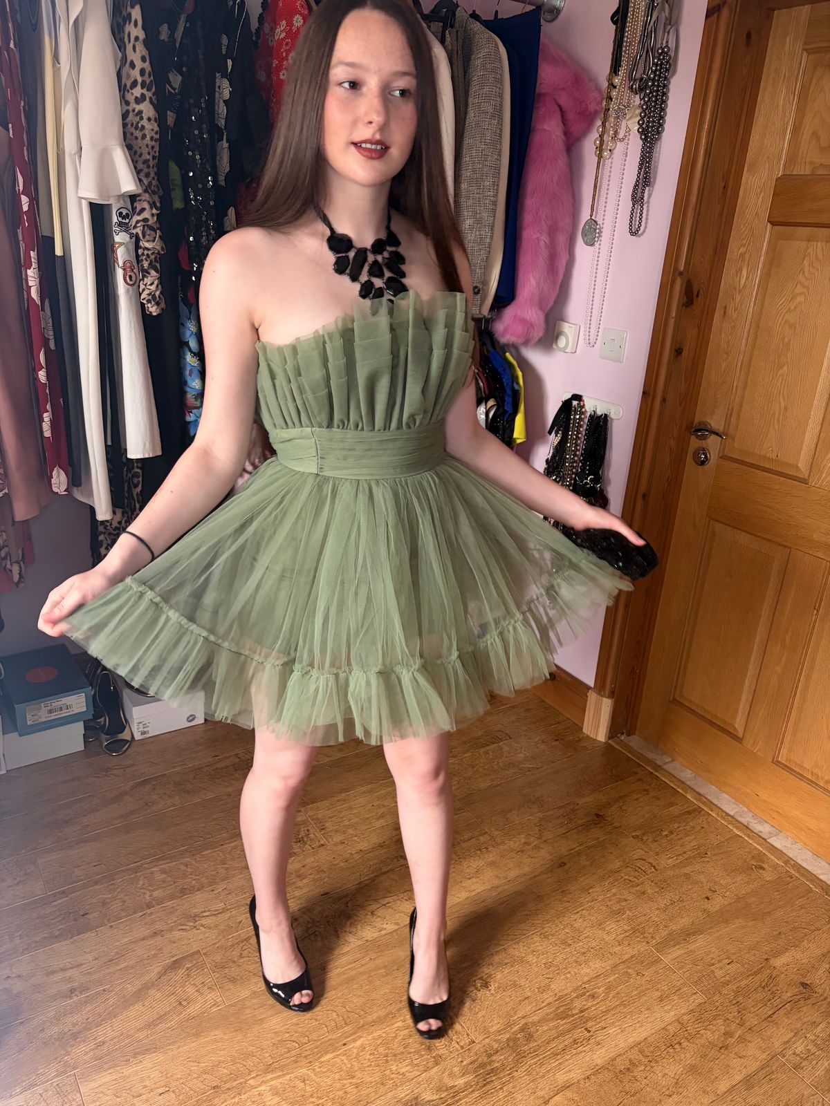 Lace & Beads Bandeau Structured Tulle Mini Dress — photo 6 of 11