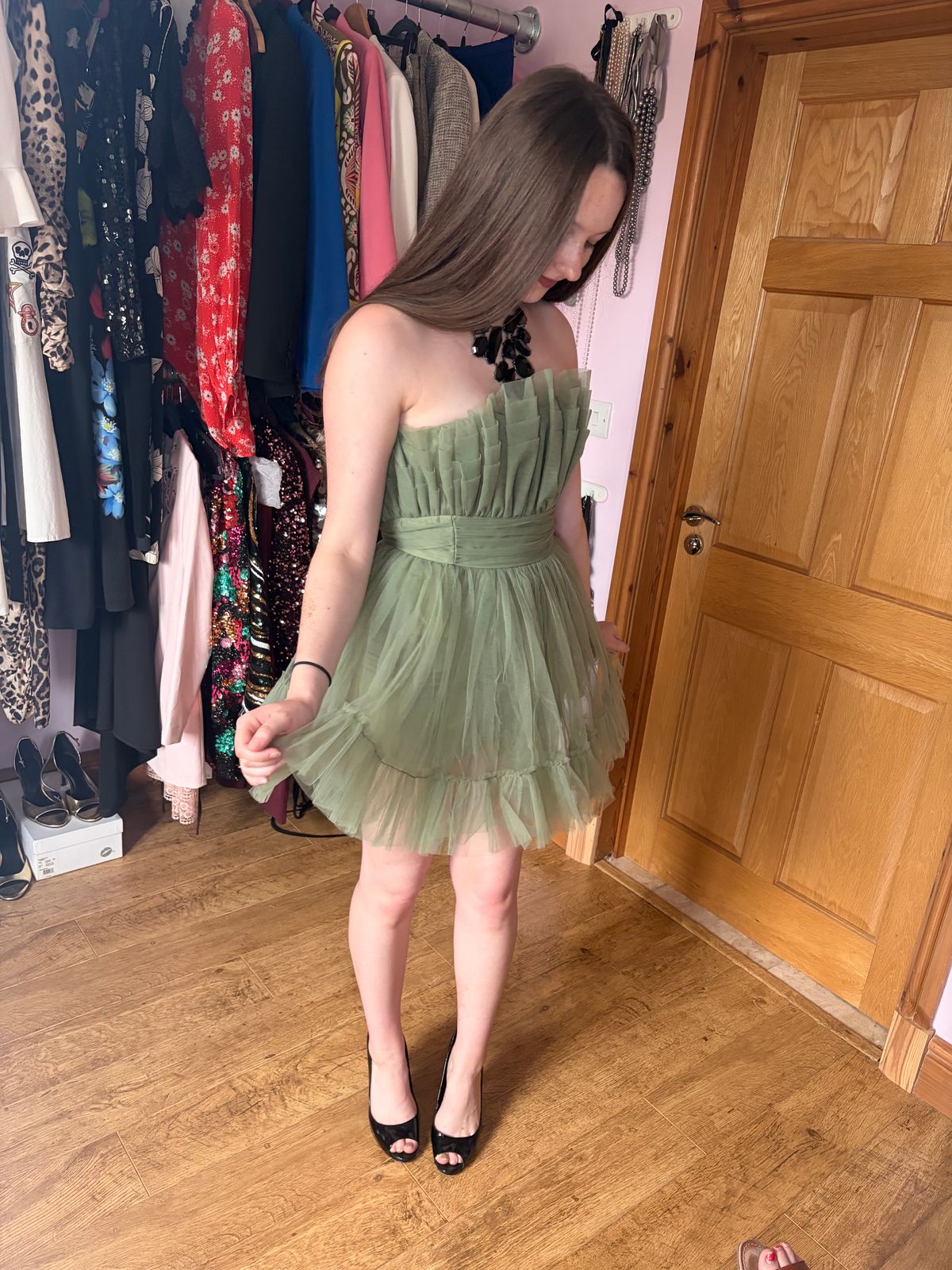 Lace & Beads Bandeau Structured Tulle Mini Dress — photo 7 of 11