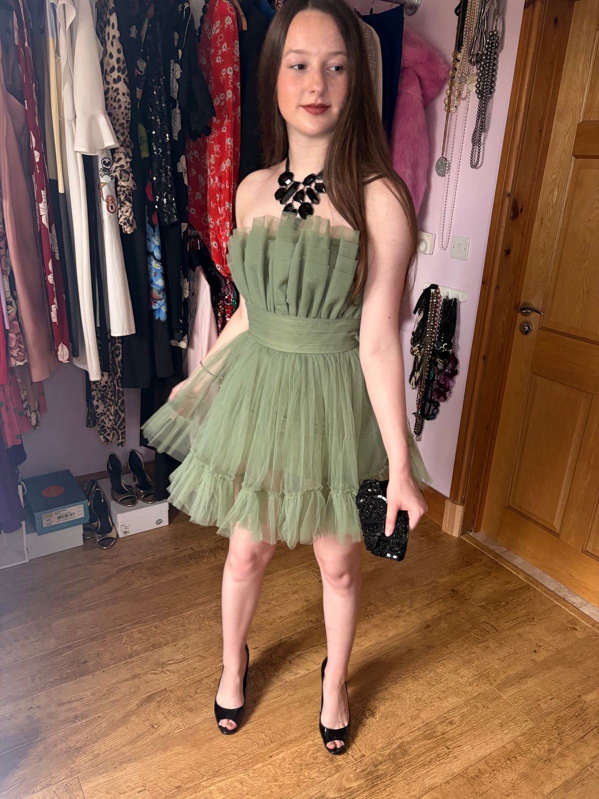 Lace & Beads Bandeau Structured Tulle Mini Dress — photo 8 of 11