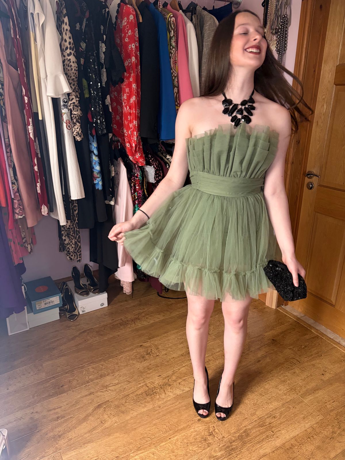 Lace & Beads Bandeau Structured Tulle Mini Dress — photo 9 of 11