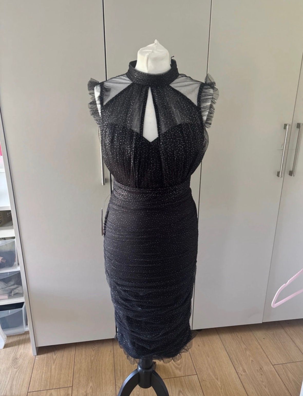 Lipsy black glitter mesh dress  — photo 2 of 3