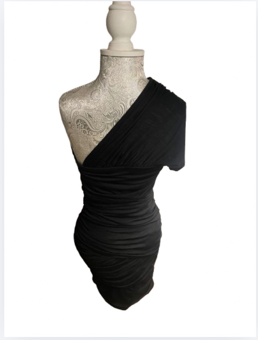 Tracy Reece Designer black one shoulder ruched mini dress 2010 — photo 2 of 2